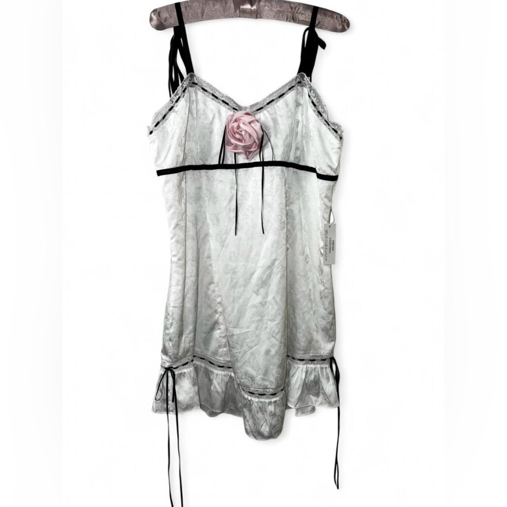 NWT For Love & Lemons Iniko White Mini Dress w/ Pink Rosette Detail XL